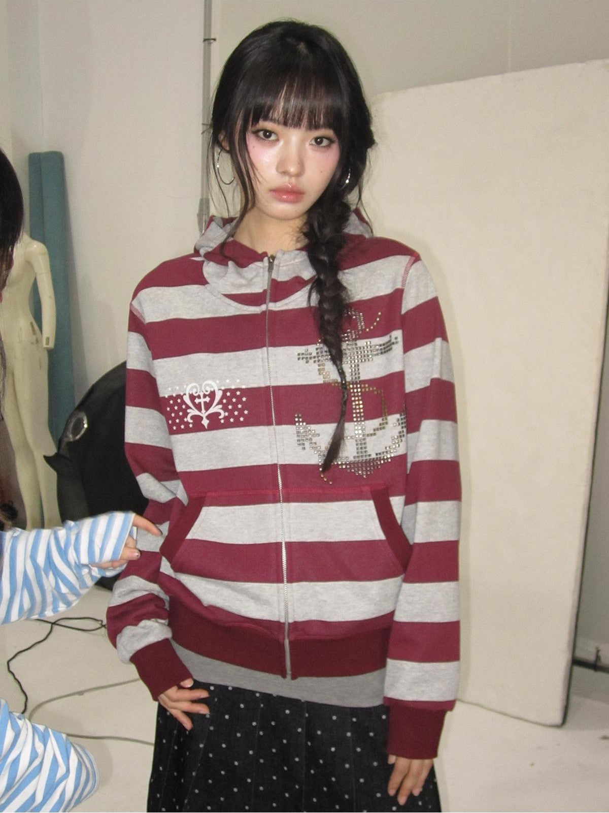 atrandom Striped Anchor Rhinestone Print Women&