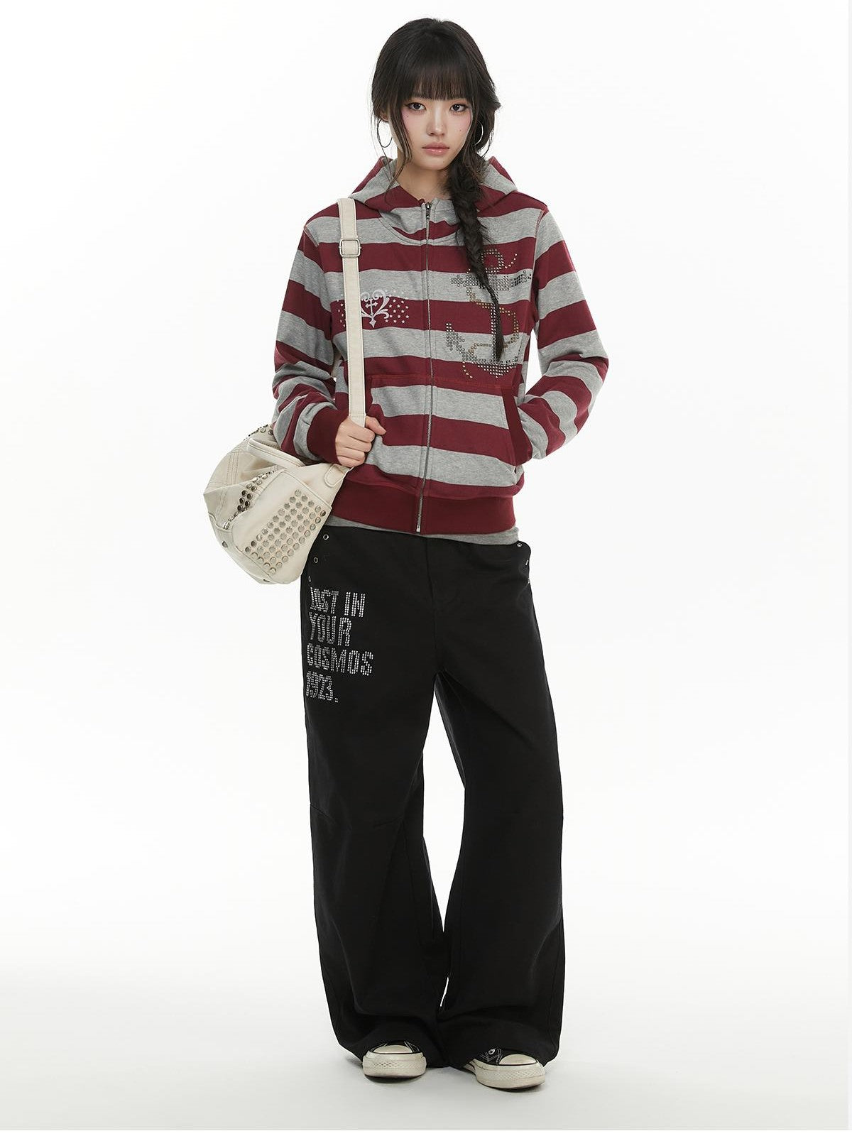 atrandom Striped Anchor Rhinestone Print Women&