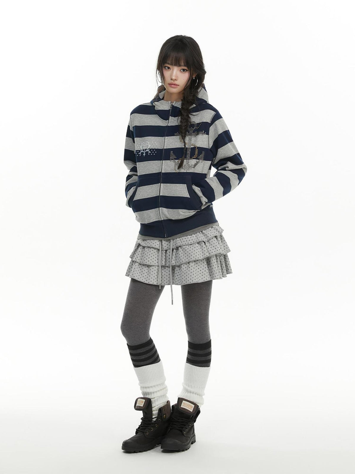 atrandom Striped Anchor Rhinestone Print Women&