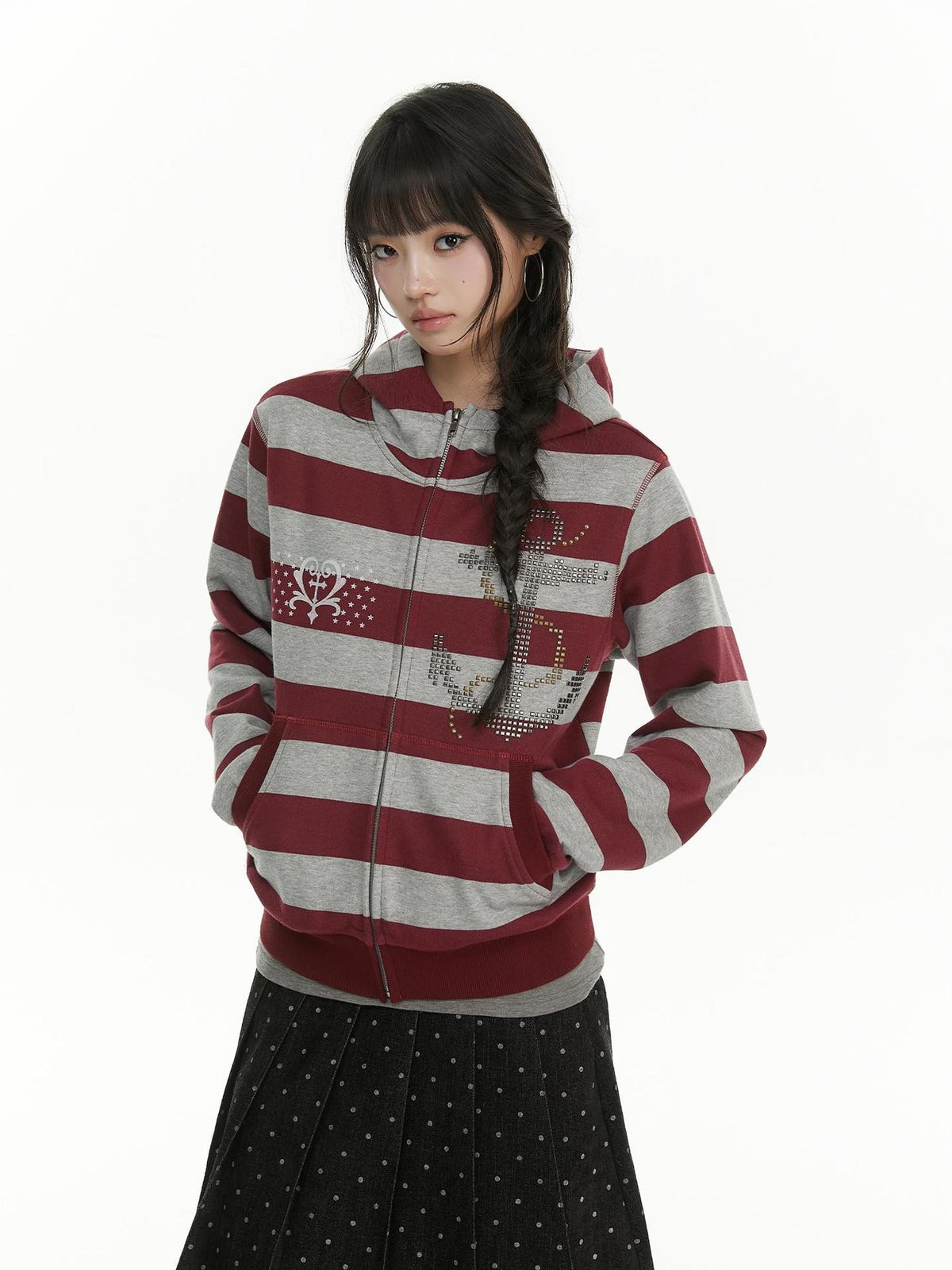 atrandom Striped Anchor Rhinestone Print Women&