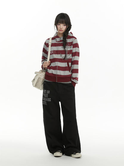 atrandom Striped Anchor Rhinestone Print Women&