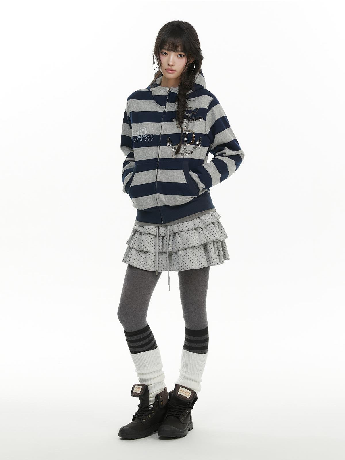 atrandom Striped Anchor Rhinestone Print Women&