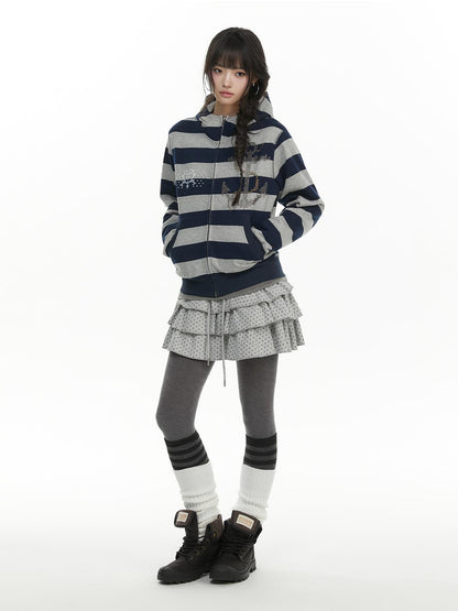 atrandom Striped Anchor Rhinestone Print Women&