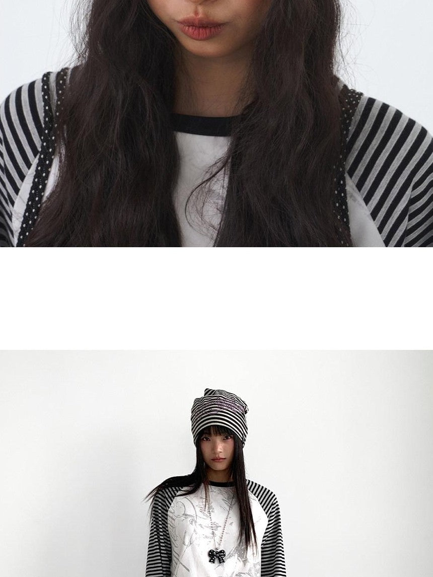 atrandom Striped Chain Embroidered Slouchy Casual Commuter Women&
