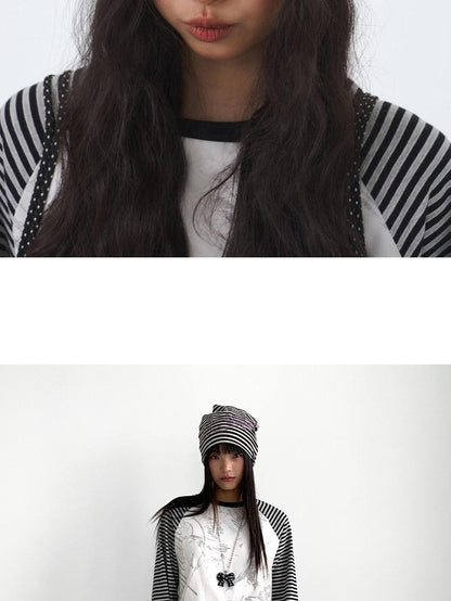 atrandom Striped Chain Embroidered Slouchy Casual Commuter Women&