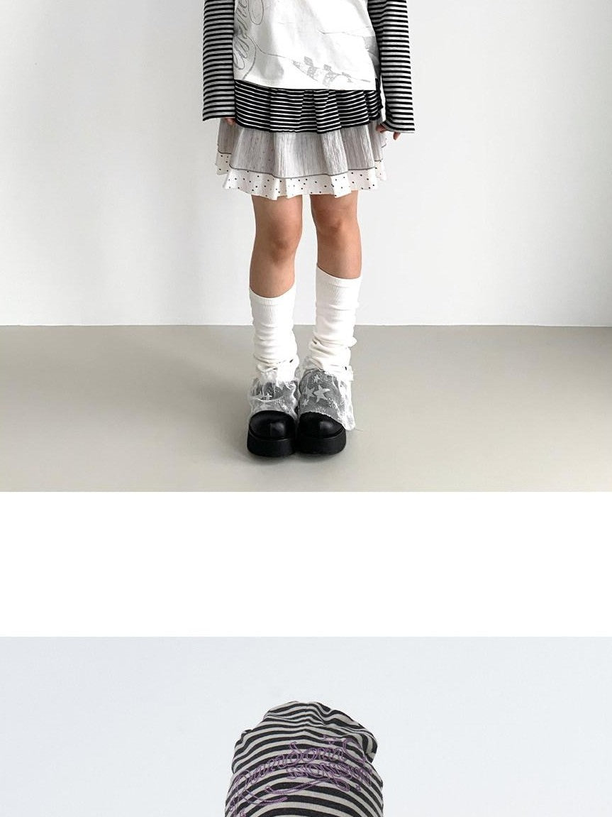 atrandom Striped Chain Embroidered Slouchy Casual Commuter Women&