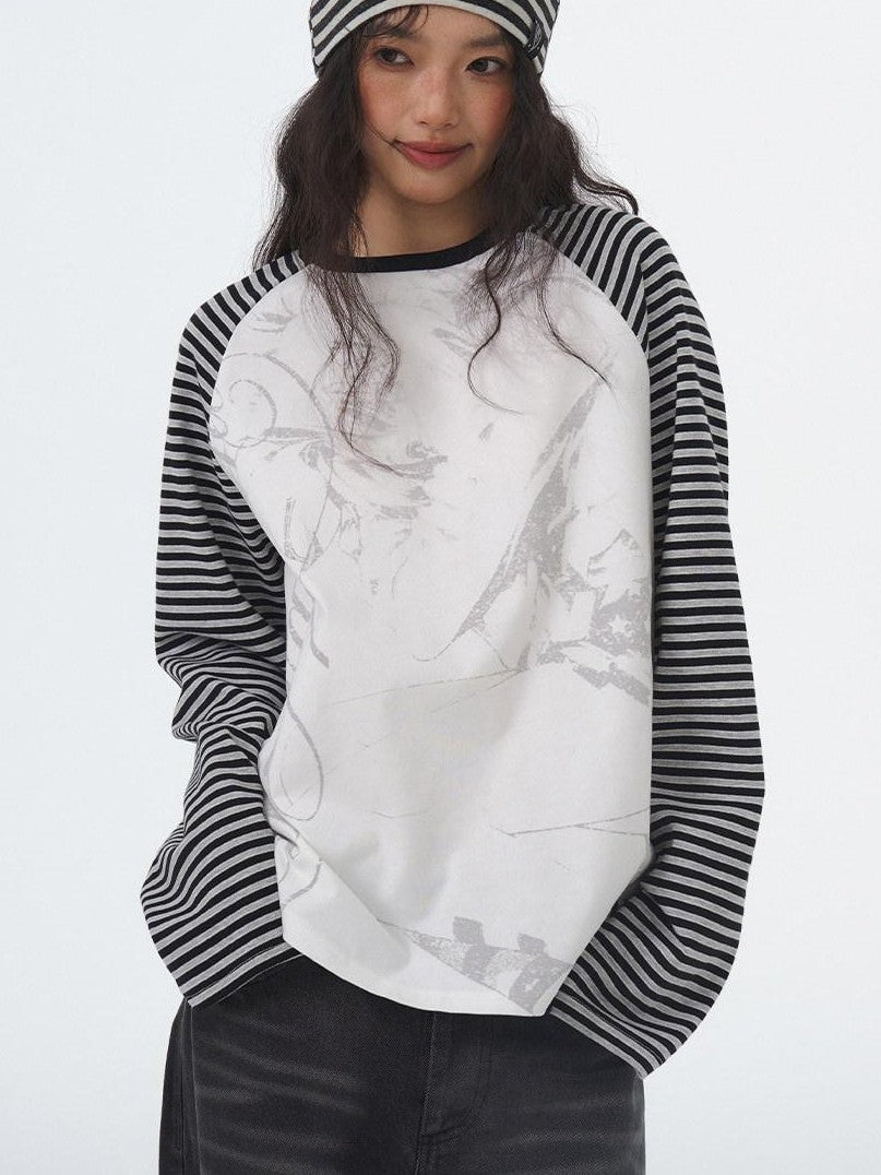 atrandom Striped Chain Embroidered Slouchy Casual Commuter Women&