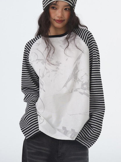 atrandom Striped Chain Embroidered Slouchy Casual Commuter Women&