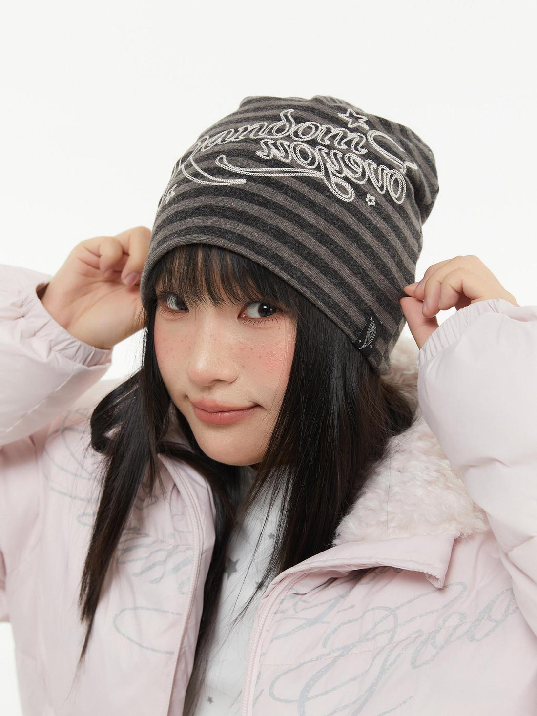 atrandom Striped Chain Embroidered Slouchy Casual Commuter Women&
