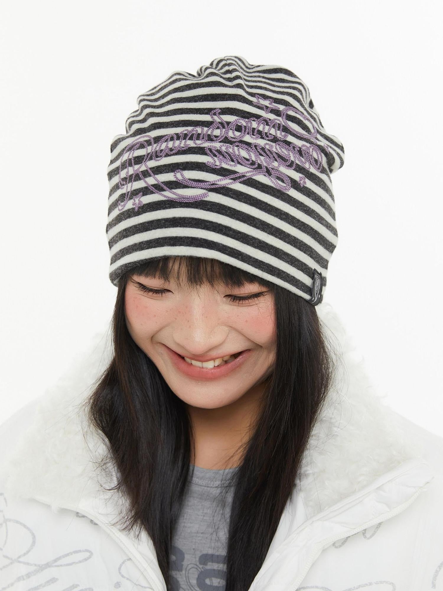 atrandom Striped Chain Embroidered Slouchy Casual Commuter Women&
