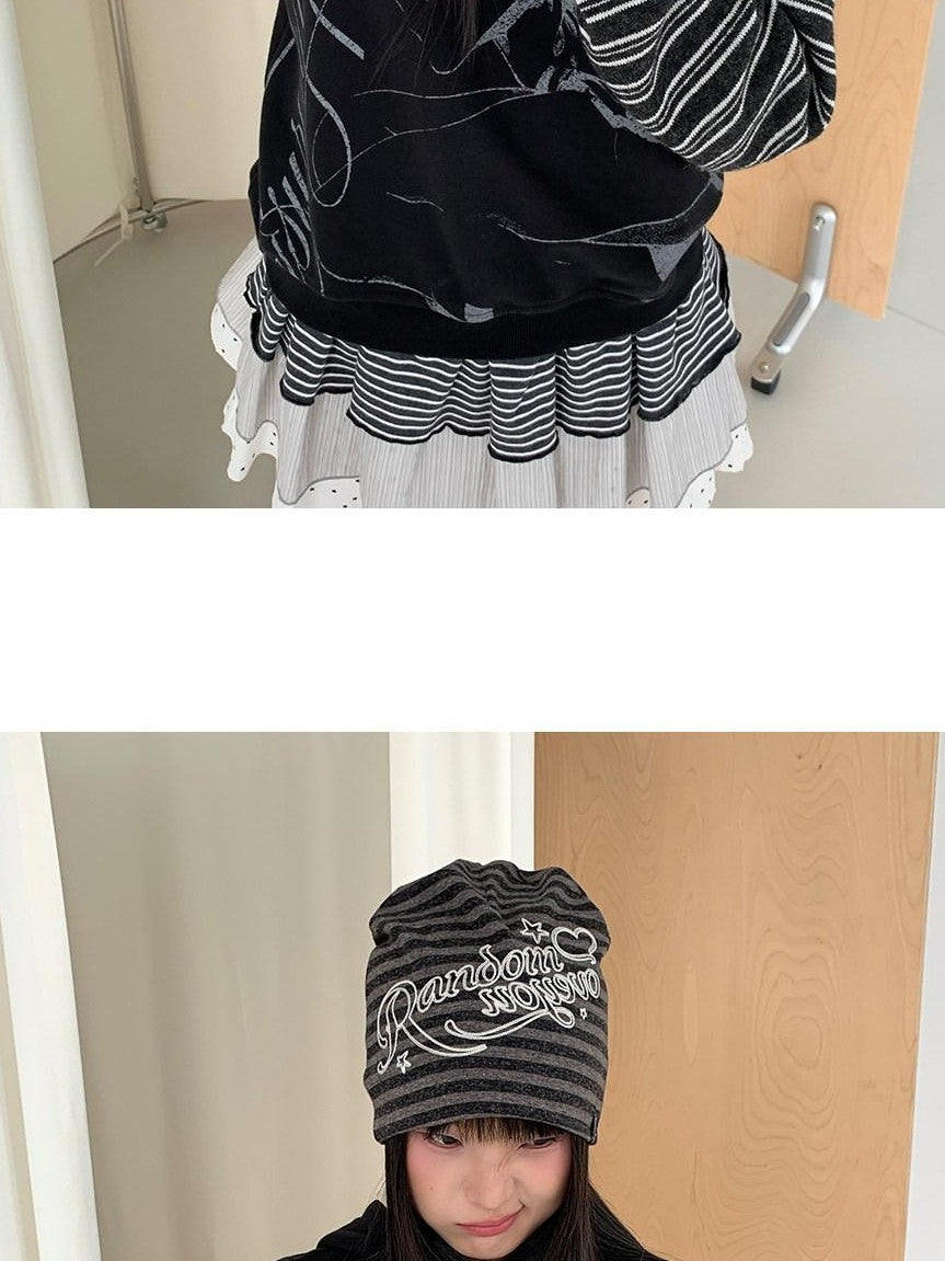 atrandom Striped Chain Embroidered Slouchy Casual Commuter Women&
