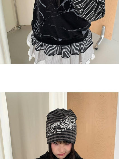 atrandom Striped Chain Embroidered Slouchy Casual Commuter Women&