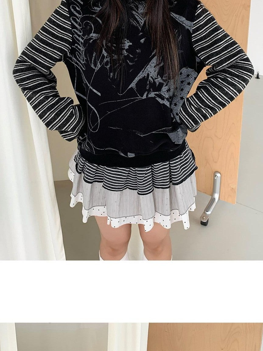 atrandom Striped Chain Embroidered Slouchy Casual Commuter Women&