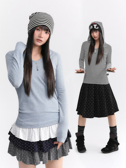 atrandom Striped Hooded Button Knit Women&
