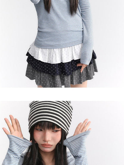 atrandom Striped Hooded Button Knit Women&