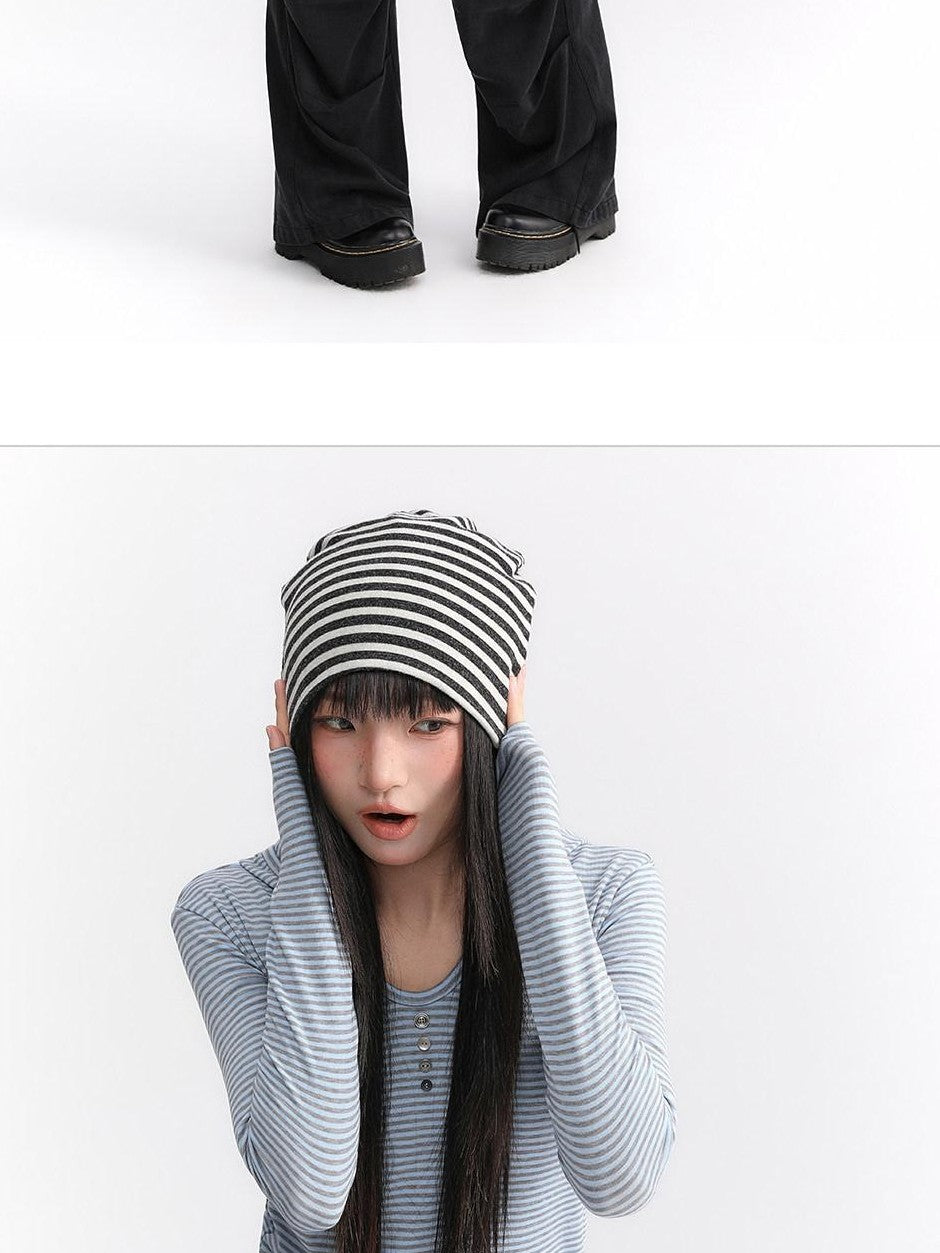 atrandom Striped Hooded Button Knit Women&
