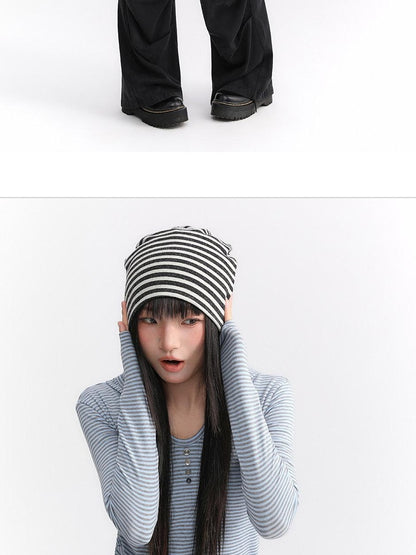 atrandom Striped Hooded Button Knit Women&