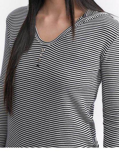 atrandom Striped Hooded Button Knit Women&