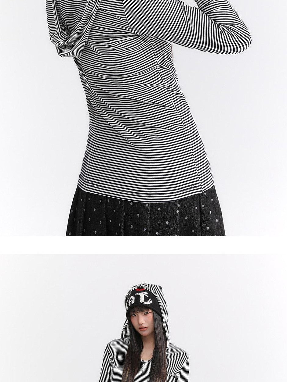 atrandom Striped Hooded Button Knit Women&