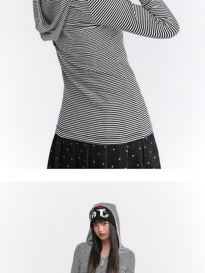 atrandom Striped Hooded Button Knit Women&