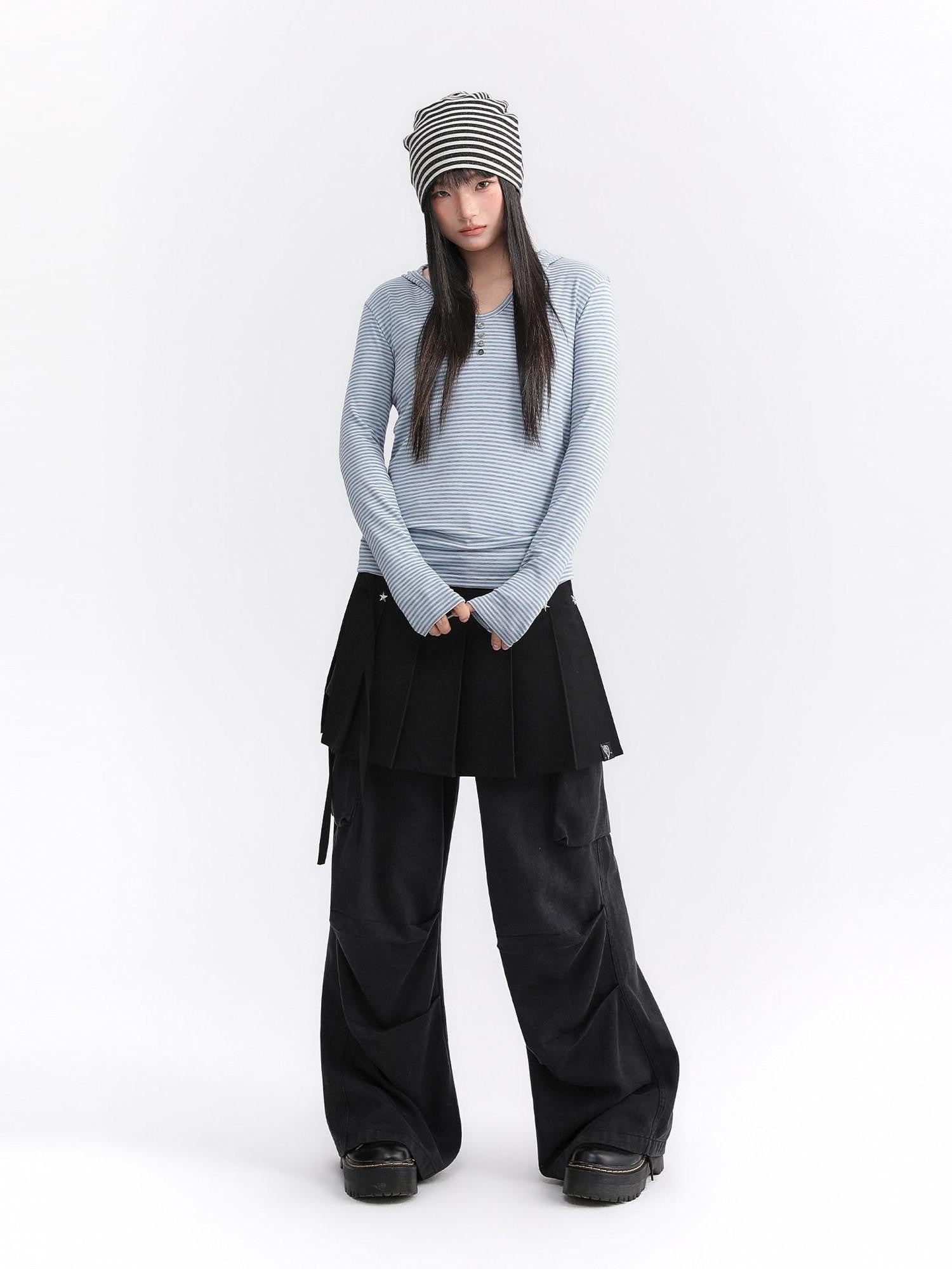 atrandom Striped Hooded Button Knit Women&