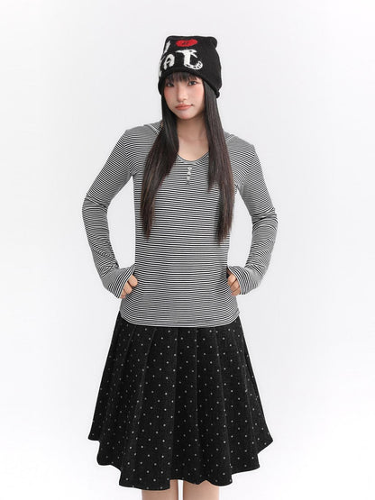 atrandom Striped Hooded Button Knit Women&