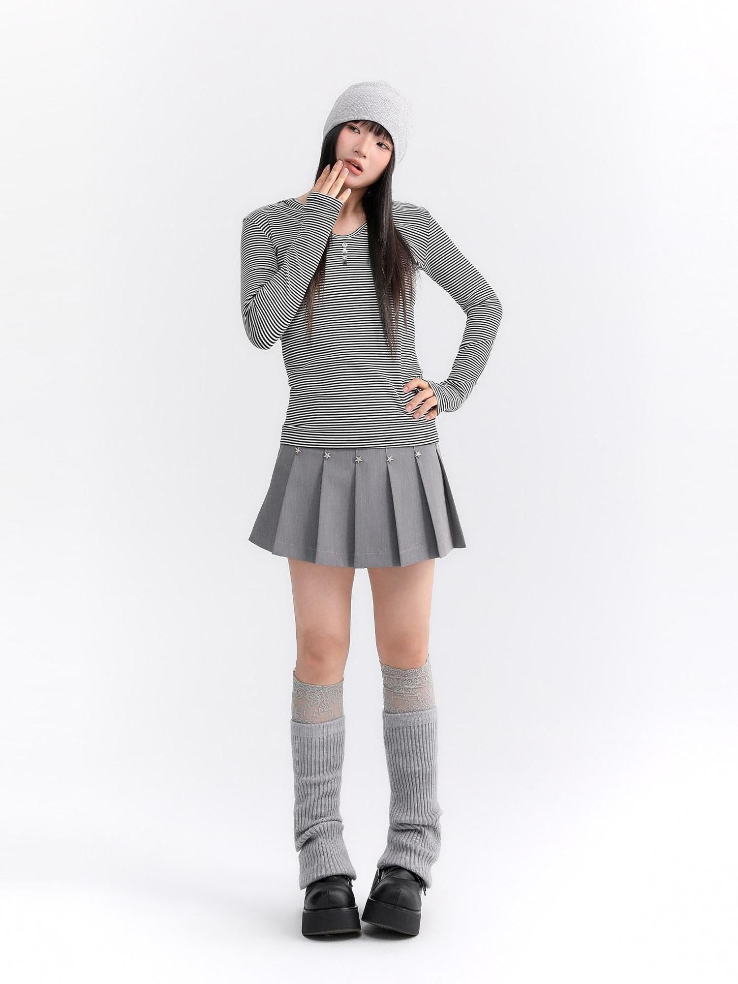 atrandom Striped Hooded Button Knit Women&