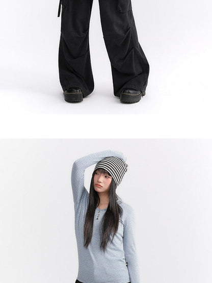 atrandom Striped Hooded Button Knit Women&
