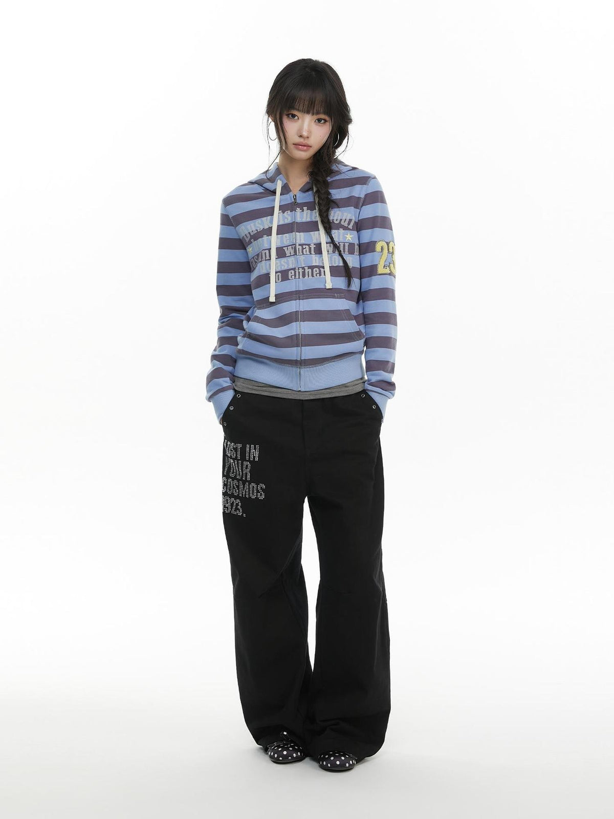 atrandom Striped Print Towel Embroidery Women&