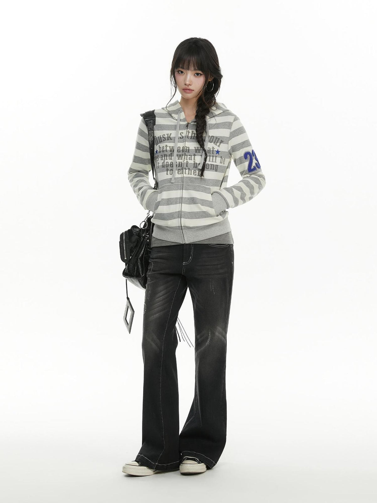 atrandom Striped Print Towel Embroidery Women&
