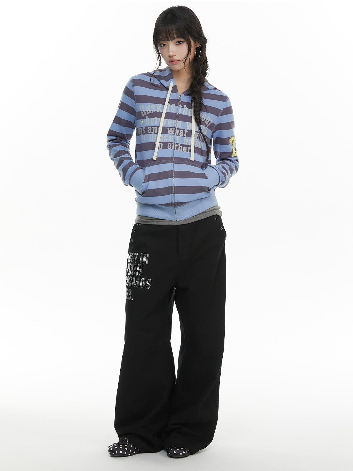 atrandom Striped Print Towel Embroidery Women&