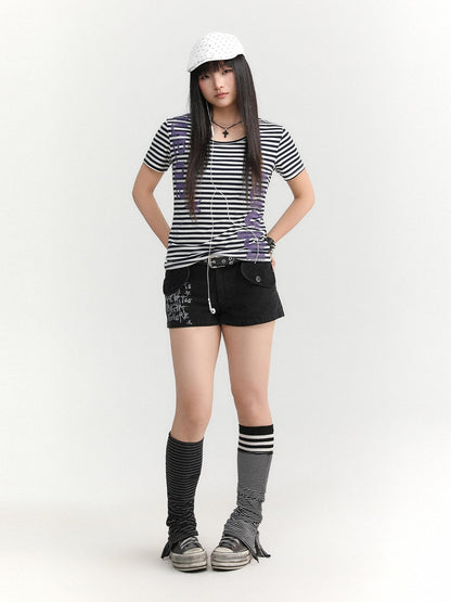 atrandom Striped Printed Waist Cinch Vintage Women&