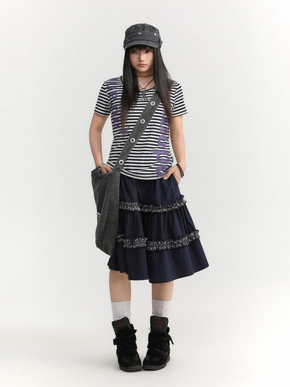 atrandom Striped Printed Waist Cinch Vintage Women&
