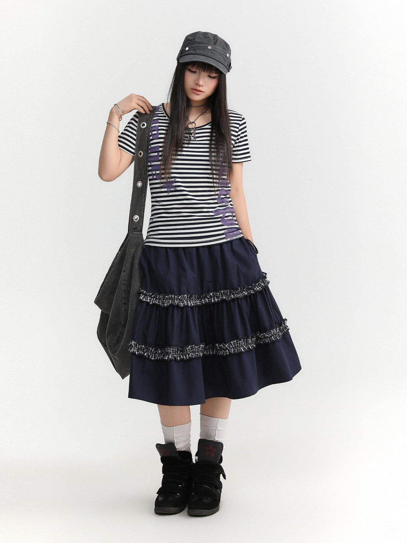 atrandom Striped Printed Waist Cinch Vintage Women&