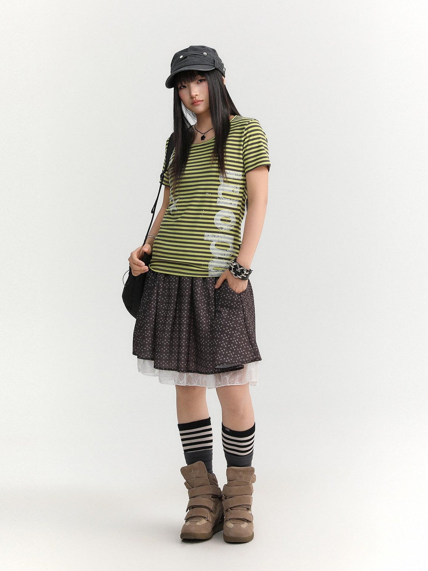 atrandom Striped Printed Waist Cinch Vintage Women&