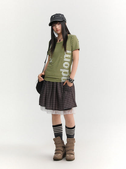 atrandom Striped Printed Waist Cinch Vintage Women&