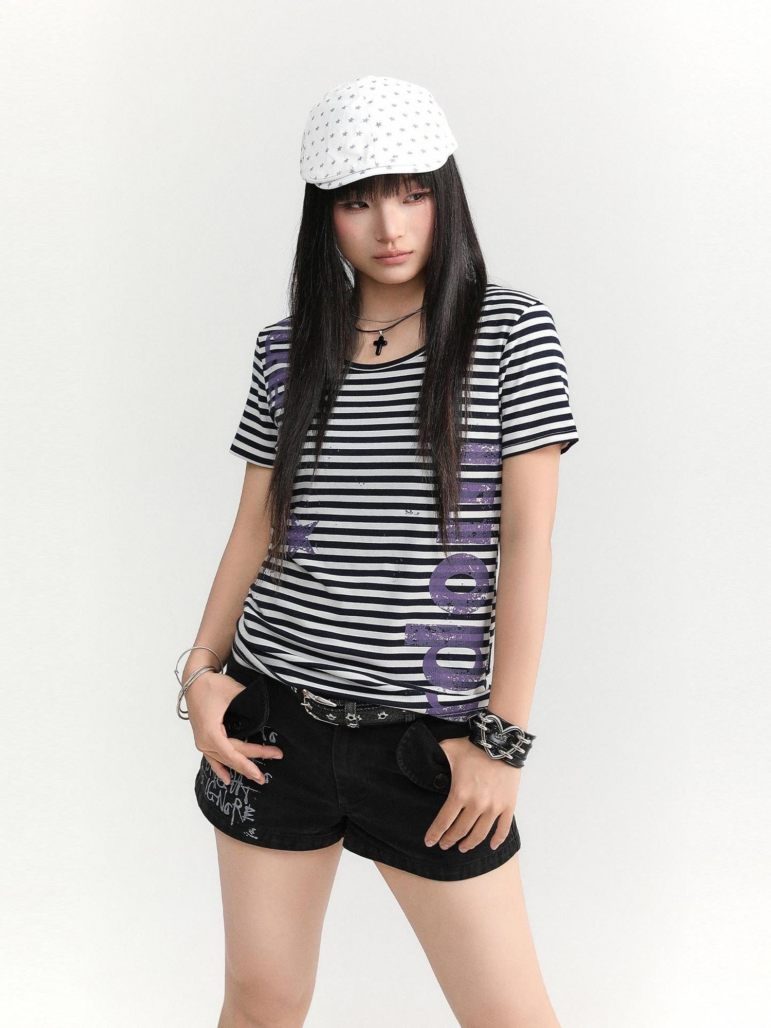 atrandom Striped Printed Waist Cinch Vintage Women&