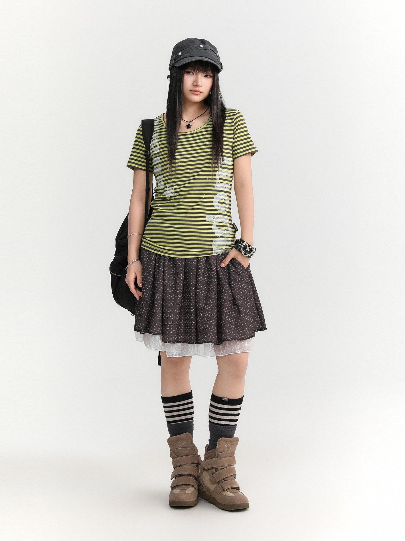 atrandom Striped Printed Waist Cinch Vintage Women&