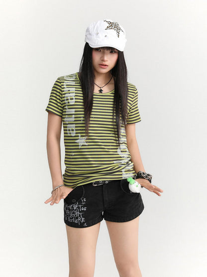 atrandom Striped Printed Waist Cinch Vintage Women&