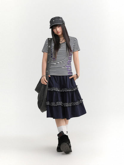 atrandom Striped Printed Waist Cinch Vintage Women&