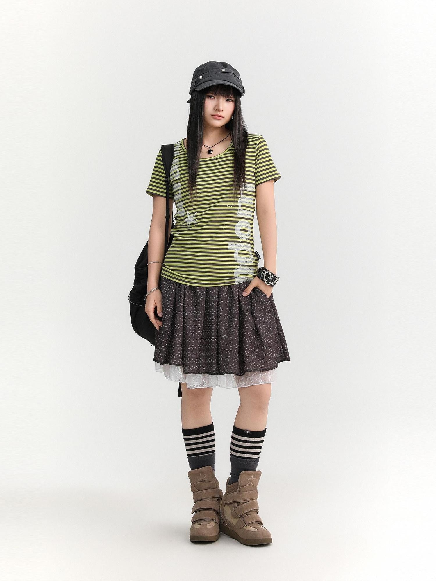 atrandom Striped Printed Waist Cinch Vintage Women&