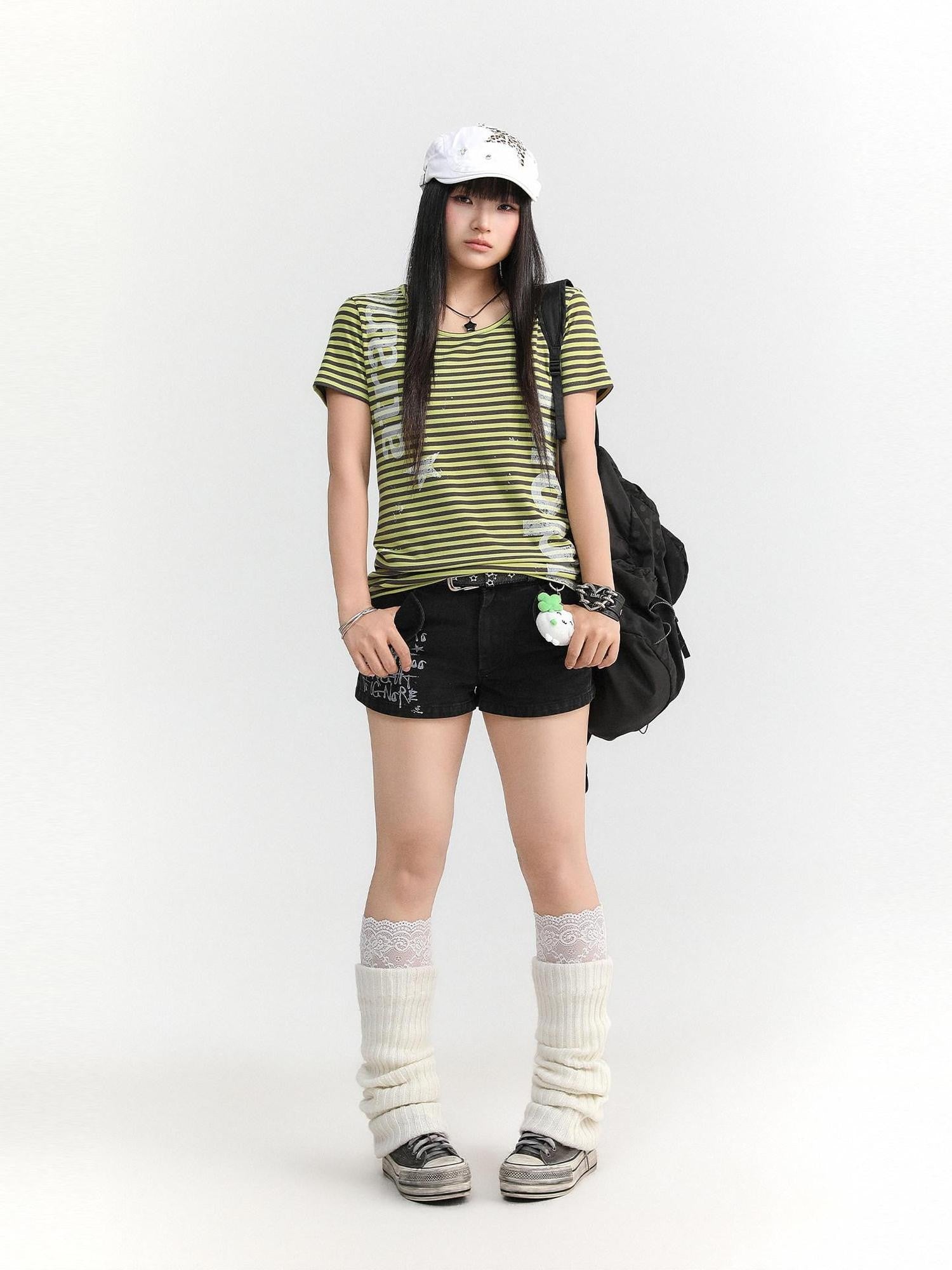 atrandom Striped Printed Waist Cinch Vintage Women&
