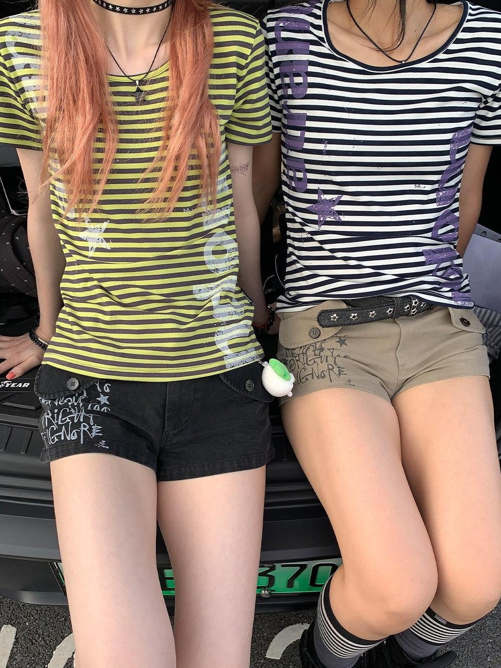atrandom Striped Printed Waist Cinch Vintage Women&