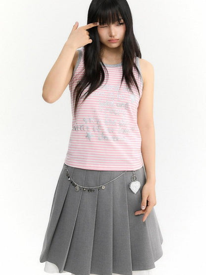 atrandom Striped Silver Foil Text Print Racerback Women&