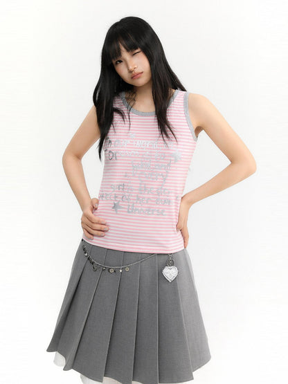 atrandom Striped Silver Foil Text Print Racerback Women&