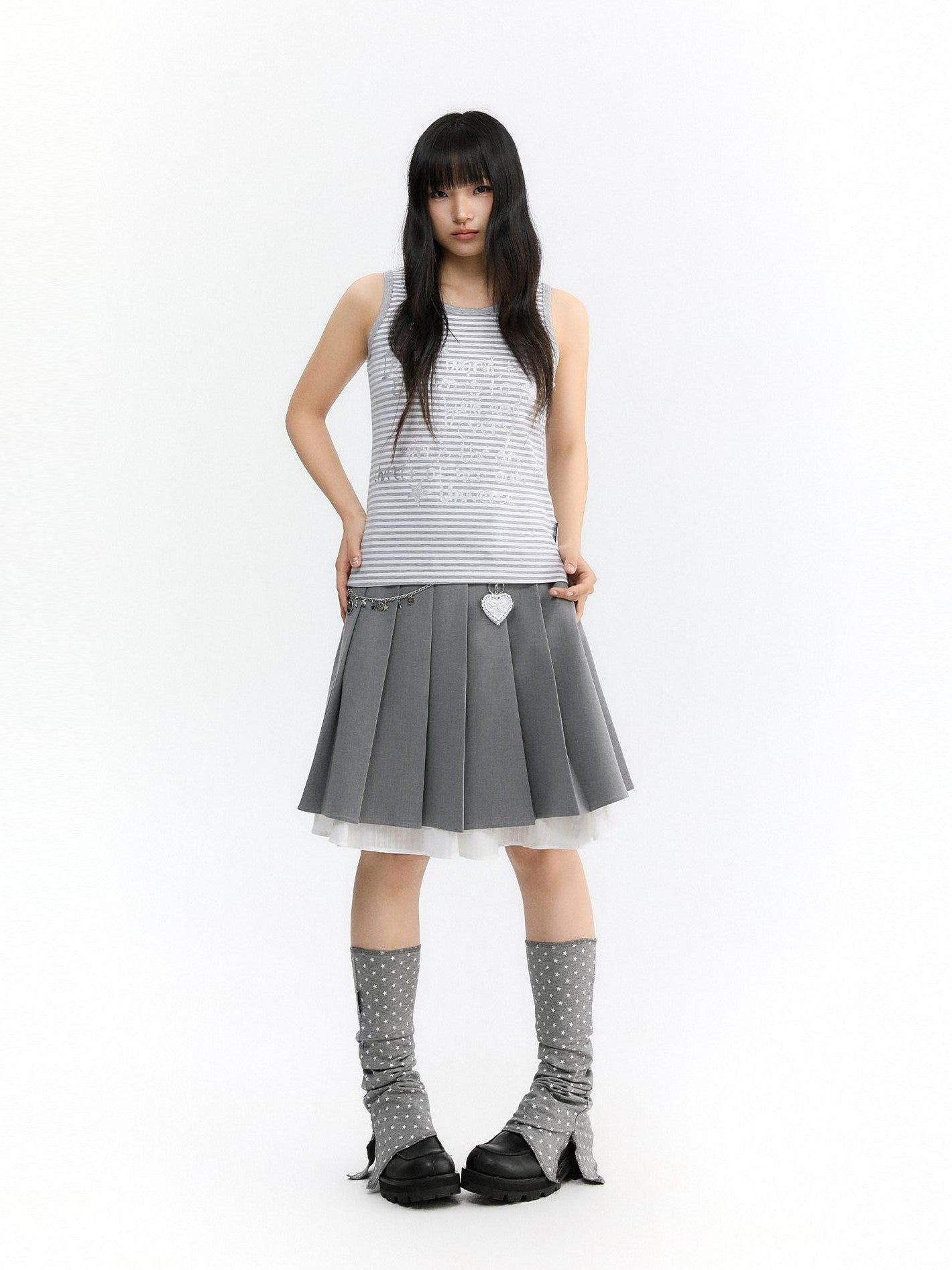 atrandom Striped Silver Foil Text Print Racerback Women&