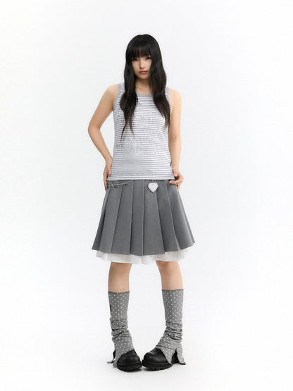 atrandom Striped Silver Foil Text Print Racerback Women&