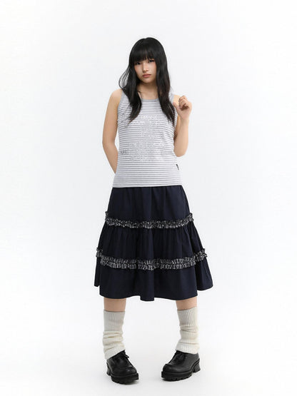 atrandom Striped Silver Foil Text Print Racerback Women&
