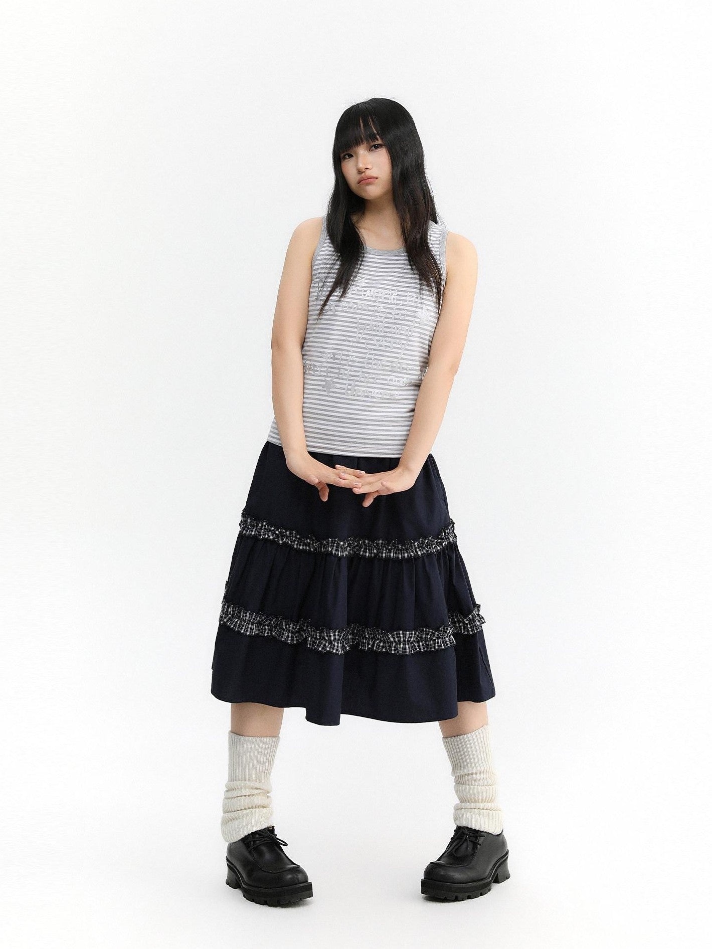 atrandom Striped Silver Foil Text Print Racerback Women&