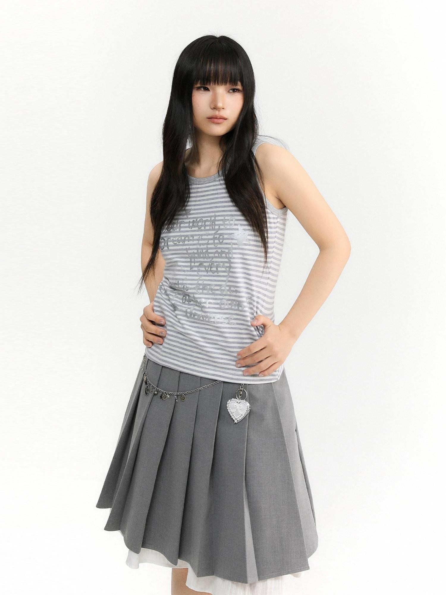 atrandom Striped Silver Foil Text Print Racerback Women&
